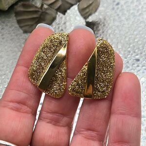 "5/$25" Vintage Gold Glitter Sparkle Art Deco Clip On Non Pierced Earrings